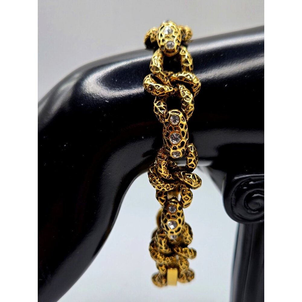 JBK Jacqueline Bouvier Kennedy Signed Link Bracelet with Crystal Accents 8 inch
